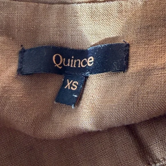 Quince 100% European Linen Button Front Dress Brown Tan Tie XS - Picture 6 of 6